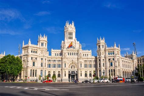 Cybele Palace and Fountain on Cibeles Square, Madrid, Spain Stock Image ...