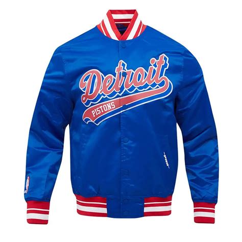 Full-Snap Blue Satin Detroit Pistons Script Tail Jacket