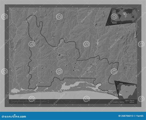 Ogun, Nigeria. Bilevel. Labelled Points of Cities Stock Illustration ...