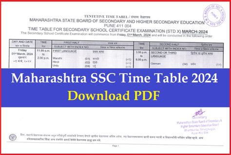 Maharashtra SSC Time Table 2024 Download Pdf (Out) MSBSHSE 10th Exam Datesheet March 2024 ...