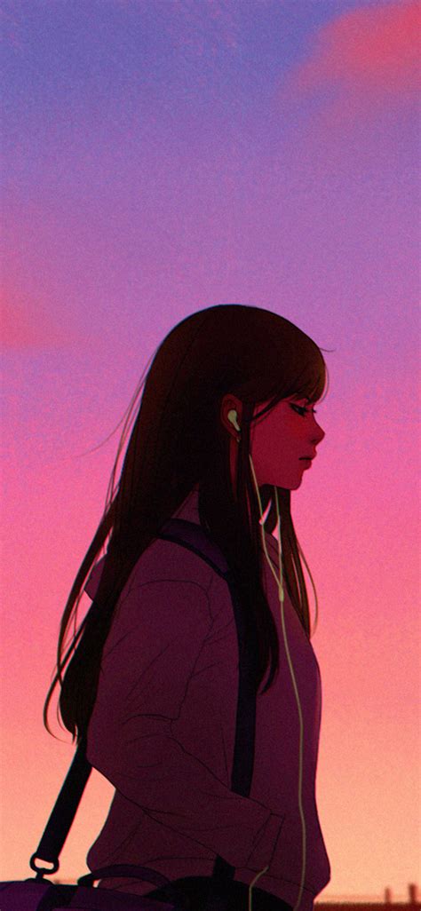 1125x2436 Anime Girl Listening Music Iphone XS,Iphone 10,Iphone X ...