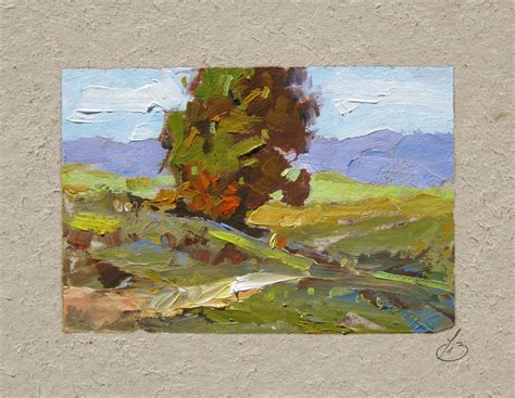 TOM BROWN FINE ART: MINIATURE OIL PAINTING, MOUNTAINS, TREES, ART CARD, LANDSCAPE by TOM BROWN