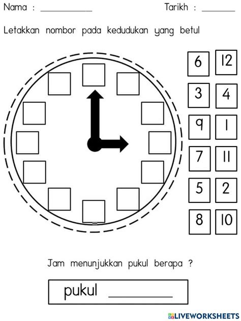 Jam 1 worksheet | Worksheets, School worksheets, Matematika anak tk