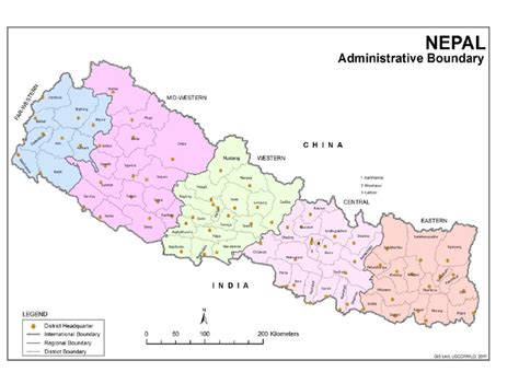 Map of Nepal Showing Main Regions and District Boundaries | Download ...