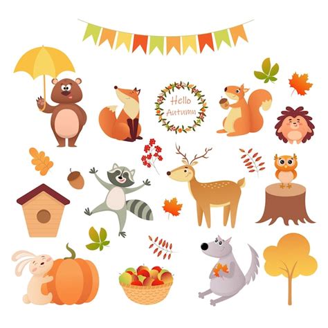 Premium Vector | Forest animals. autumn collection.