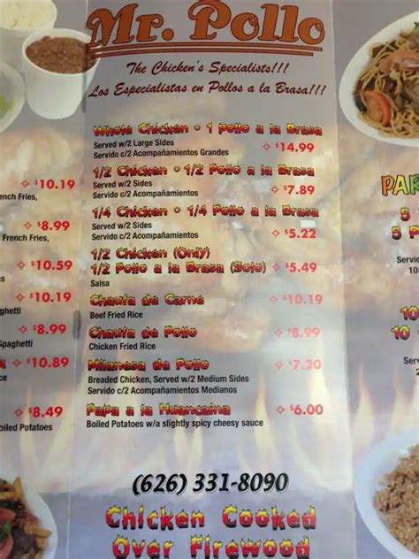 Menu at Mr Pollo restaurant, West Covina