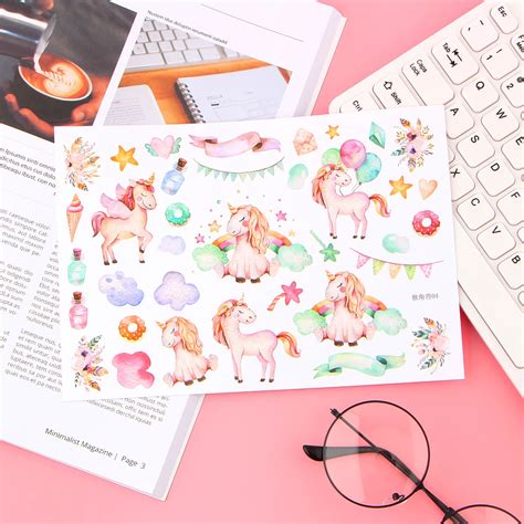 Unicorn Cute Notebook Stickers Decorations DIY Manual Stickers School Office Teaching Stationery ...