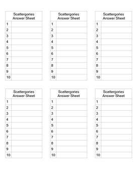 Scattergories Answer Sheet by On To The Next Thing | TpT