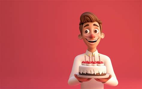 Premium Photo | 3d man with cake showing dessert on solid color background Bakery or happy ...