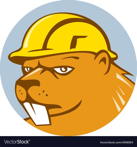 Beaver construction worker circle cartoon Vector Image