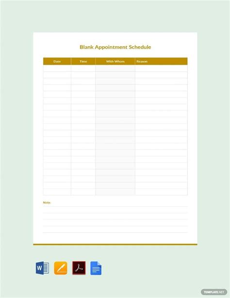 Blank Appointment Schedule Template in Word, Pages, PDF, Google Docs ...