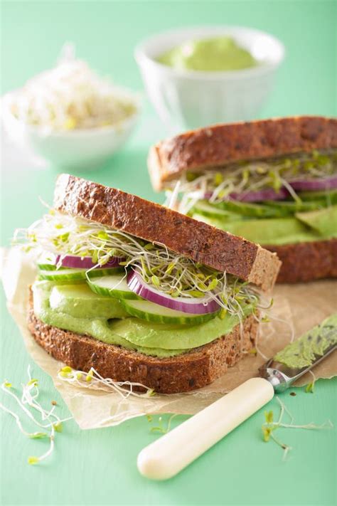 Healthy Avocado Sandwich with Cucumber Alfalfa Sprouts Onion Stock ...