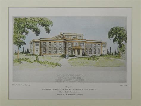 Perspective, Lawrence Memorial Hospital, Medford, MA, 1924, Original Plan. Charles B. Dunham ...