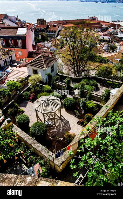 An afternoon castle top view of the rooftop gardens in Lisbon, Portugal Stock Photo - Alamy