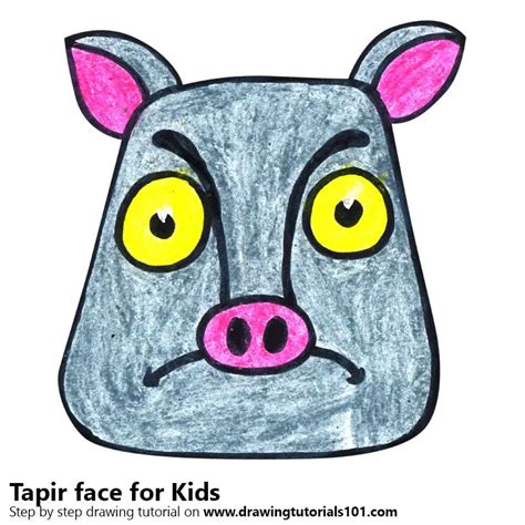 Learn How to Draw a Tapir Face for Kids (Animal Faces for Kids) Step by Step : Drawing Tutorials