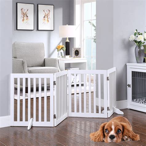 Unipaws Freestanding Wooden Dog Gate, Foldable Pet Gate with 2PCS ...