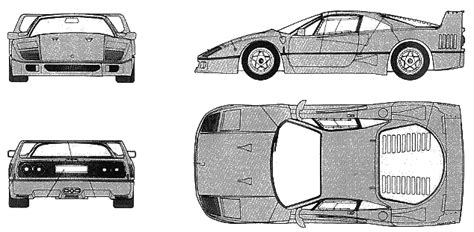 1987 Ferrari F40 Coupe v3 blueprints free - Outlines