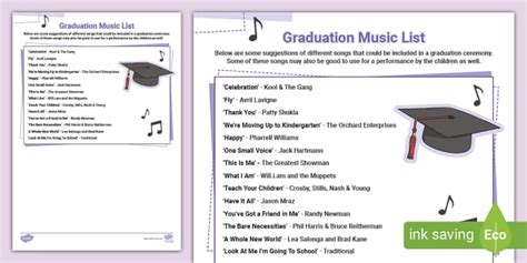 Graduation Music List (Teacher-Made) - Twinkl