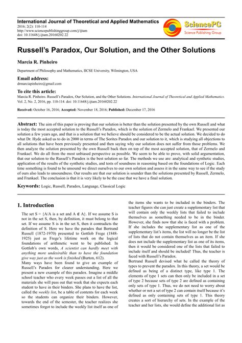 (PDF) Russell's Paradox, Our Solution, and the Other Solutions