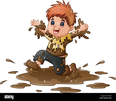 Vector illustration of Little boy playing in the mud Stock Vector Image ...