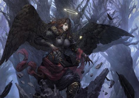 Black angel wearing armor digital wallpaper, fantasy art, angel, fallen angel HD wallpaper ...