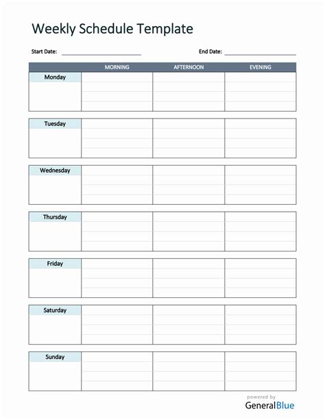 Simple Weekly Schedule Template in PDF