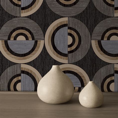 Direct Circle Eton Circles Motif Striped Textured Blown Vinyl Wallpaper ...