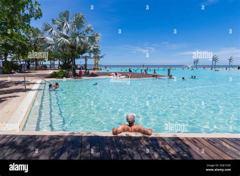 View of the iconic Cairns Esplanade Lagoon, a popular tourist ...