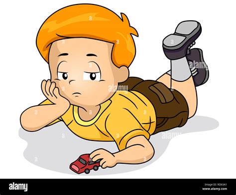 Ilustración de un aburrido Chico Boy jugando con coches de juguete Fotografía de stock - Alamy