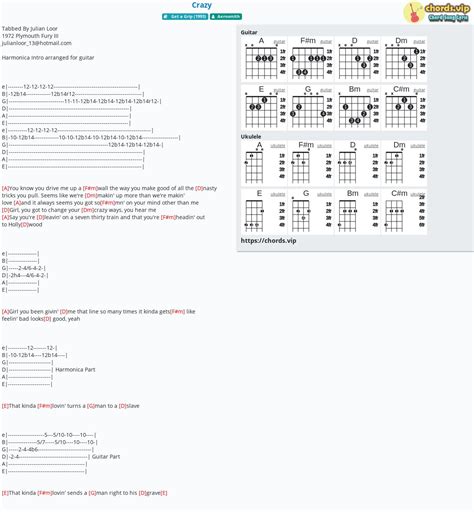 Chord: Crazy - tab, song lyric, sheet, guitar, ukulele | chords.vip