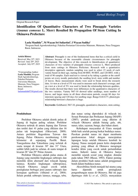 (PDF) Identification Of Quantitative Characters of Two Pineapple Varieties (Ananas comosus L ...