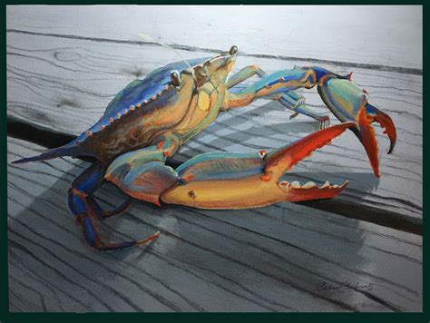 A painting done this summer - Acrylic - Blue crab docked | Blue crabs art, Crab art, Crab painting