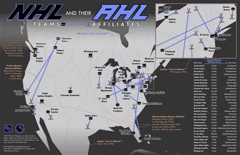 NHL Teams and their AHL Affiliates. by @pokateo_ - Maps on the Web