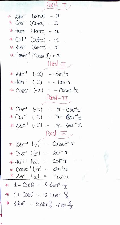 12th Math Formula Inverse Trigonometry Function | Math Board Exam 2022 ...