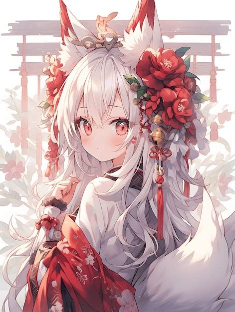 Premium Photo | Cute anime style fox girl with silver hair and tails