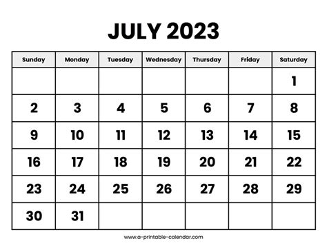 July 2023 Calendar Printable - A Printable Calendar