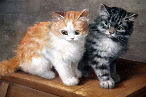 A Beautiful Pair of Late 19th / Early 20th Century Kitten Paintings By ...