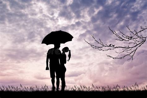 Couple with Umbrella in the Rain Stock Illustration - Illustration of ...