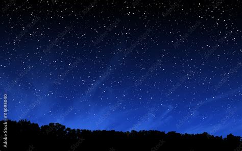 Deep night sky with many stars and forest Stock Photo | Adobe Stock