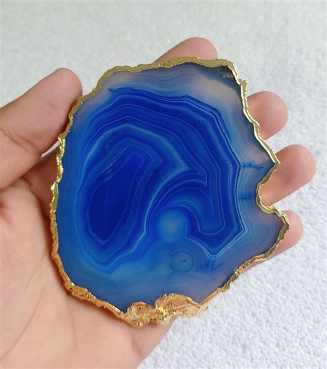 Wholesale Blue Agate Geode Slice Gemstone Coaster Gold | Etsy