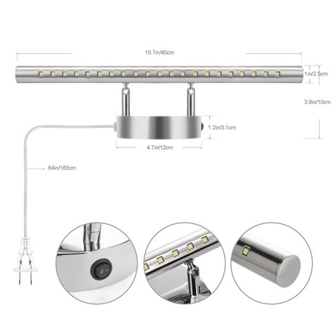 LED Bathroom Vanity Light Fixtures with on/Off Switch Chrome Stainless ...