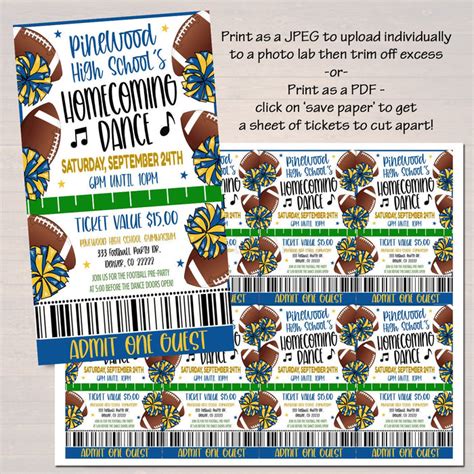 Editable Homecoming Dance Invite Printable Ticket Set — TidyLady Printables