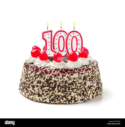 Birthday cake with burning candle number 100 Stock Photo - Alamy