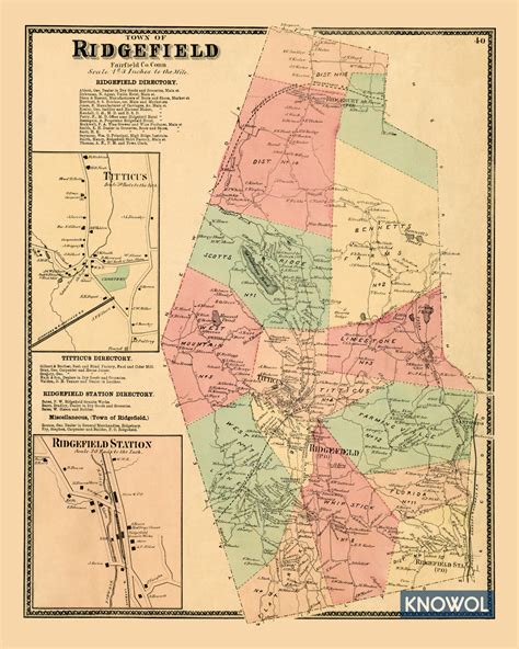 Historic landowners map of Ridgefield, CT from 1867 - KNOWOL