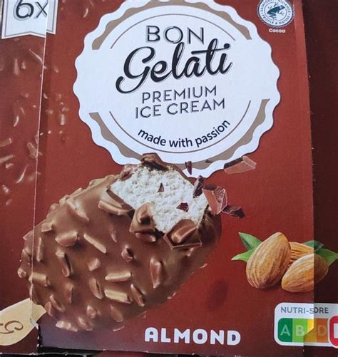 Bon Gelati premium ice cream Almond - kalorie, kJ i wartości odżywcze ...