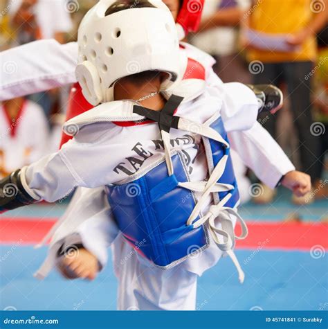 Kids Fighting on Stage during Taekwondo Contest Stock Image - Image of childhood, sport: 45741841