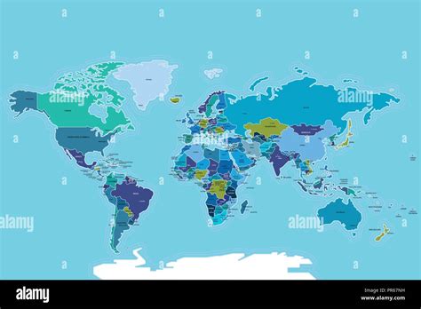 World Map with Countries. Vector map illustration with countries names and the capitals Stock ...