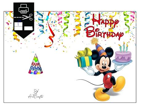 Printable Birthday Card With Mickey Mouse, Printable Greeting Card, Print at Home - Etsy