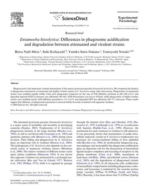 (PDF) Entamoeba histolytica: Differences in phagosome acidification and degradation between ...