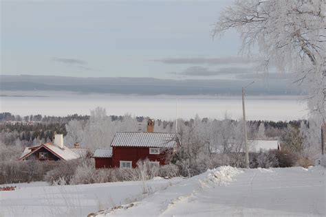 Free Images : snow, cold, wood, countryside, house, shore, travel, europe, red, scenic, cottage ...